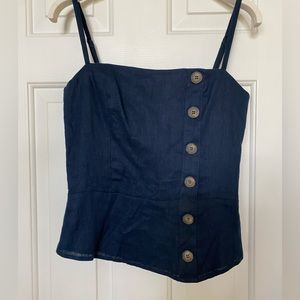 Reformation Navy Linen Tank Top